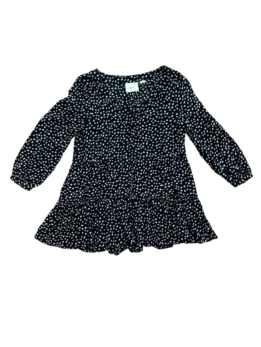 Maeve Black and White Button Front Long Sleeve Blouse